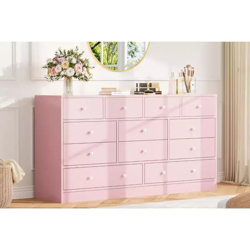Cassettiera a 12 cassetti per camera da letto, cassettiera TV moderna da 155 cm con stazione di ricarica, cassettiera grande in legno per cameretta, armadio, soggiorno
