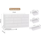 Cassettiera a 12 cassetti per camera da letto, cassettiera TV moderna da 155 cm con stazione di ricarica, cassettiera grande in legno per cameretta, armadio, soggiorno