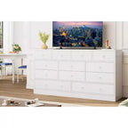 Cassettiera a 12 cassetti per camera da letto, cassettiera TV moderna da 155 cm con stazione di ricarica, cassettiera grande in legno per cameretta, armadio, soggiorno