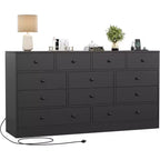 12 Drawer Dresser for Bedroom, 61'' Modern Dresser TV Stand with Charging Station, Large Wooden Chest Od Drawers for Nursery, Closet, Living Room