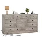 Cassettiera a 12 cassetti per camera da letto, cassettiera TV moderna da 155 cm con stazione di ricarica, cassettiera grande in legno per cameretta, armadio, soggiorno