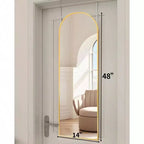 Specchio intero ad arco dorato, 122x35 cm. Antirottura, con cornice in alluminio per montaggio sopra la porta o a parete in qualsiasi stanza