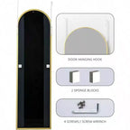 Specchio intero ad arco dorato, 122x35 cm. Antirottura, con cornice in alluminio per montaggio sopra la porta o a parete in qualsiasi stanza