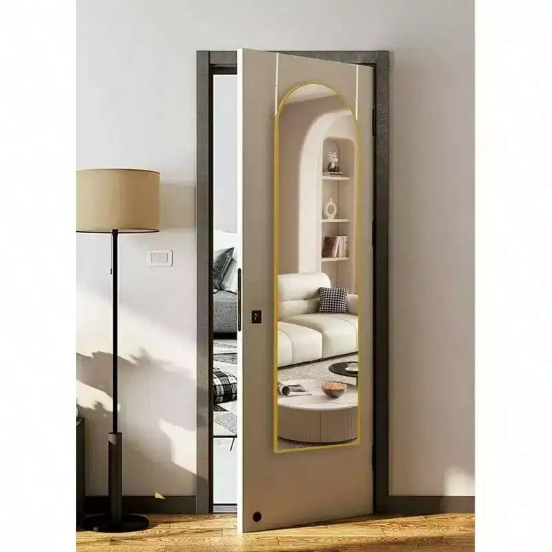 Specchio intero ad arco dorato, 122x35 cm. Antirottura, con cornice in alluminio per montaggio sopra la porta o a parete in qualsiasi stanza
