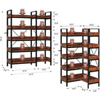 Libreria angolare a 5 ripiani Acekool, stile industriale, con struttura in metallo, piedini regolabili, per soggiorno, marrone rustico