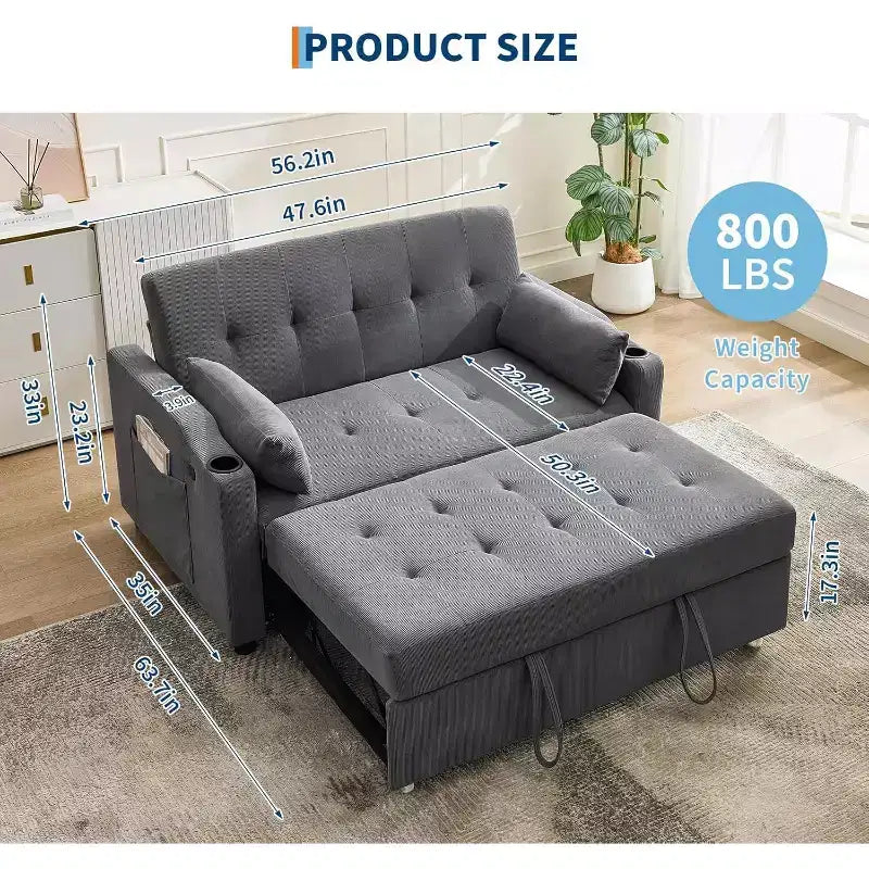 Divano Letto Convertibile, Divanetto Letto in Velluto a Coste con Letto Estraibile, Schienale Regolabile e Tasche Laterali, Divano Moderno Imbottito per Ufficio Domestico