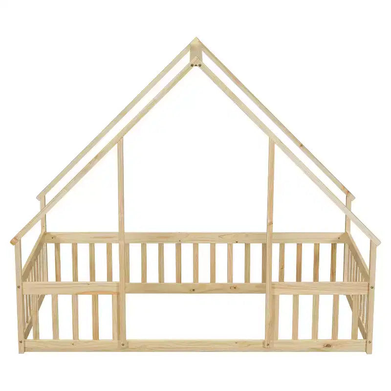 GDFStudio Dyras Letto a Pavimento Moderno a Forma di Casa in Legno con Recinzione e Sponde