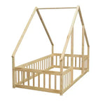 GDFStudio Dyras Letto a Pavimento Moderno a Forma di Casa in Legno con Recinzione e Sponde