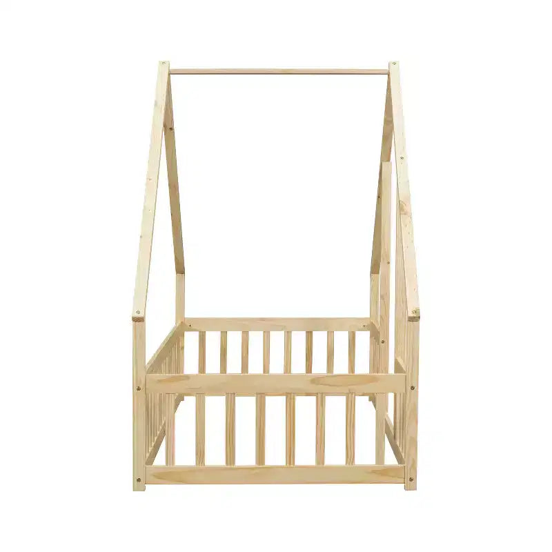 GDFStudio Dyras Letto a Pavimento Moderno a Forma di Casa in Legno con Recinzione e Sponde