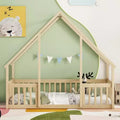 GDFStudio Dyras Modern Wooden House-Shaped Floor Bed with Fence and Guardrails