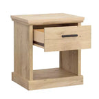 Comodino moderno GDFStudio Nolan in legno con cassetto e ripiano aperto