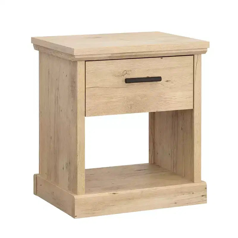 Comodino moderno GDFStudio Nolan in legno con cassetto e ripiano aperto