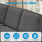 Divano componibile a 4 posti convertibile profondo con chaise longue/ampi braccioli, divanetto in velluto a coste felpato per soggiorno/ufficio, grigio