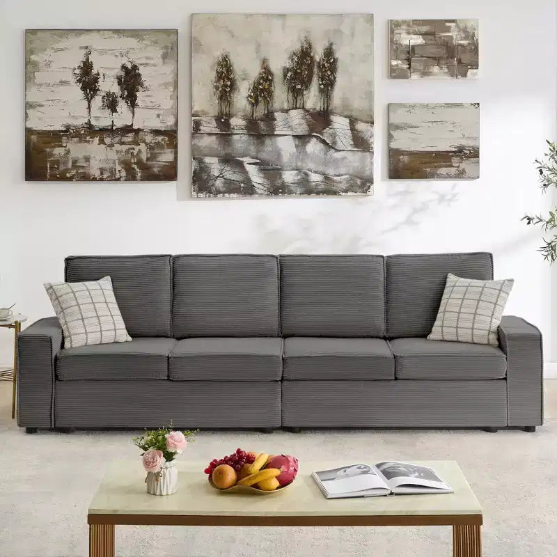 Divano componibile a 4 posti convertibile profondo con chaise longue/ampi braccioli, divanetto in velluto a coste felpato per soggiorno/ufficio, grigio