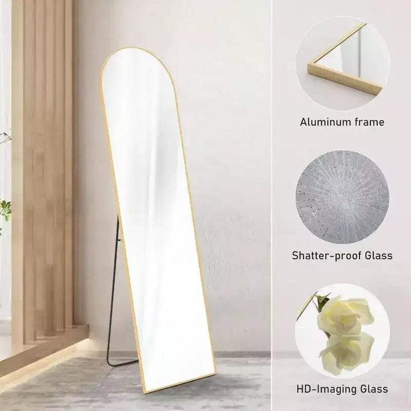 Specchio ad arco dorato 59,1x15,8 - Vetro infrangibile Nano & Cornice in alluminio con supporto. Per uso a terra, a parete o appoggiato
