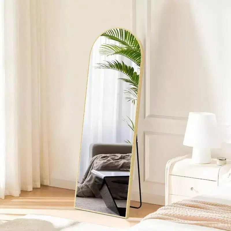 Specchio ad arco dorato 59,1x15,8 - Vetro infrangibile Nano & Cornice in alluminio con supporto. Per uso a terra, a parete o appoggiato