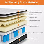 Materasso ibrido King Size 14 pollici, materasso in gel memory foam a media rigidità in scatola con molle insacchettate, tessuto traspirante rinfrescante, isolamento del movimento