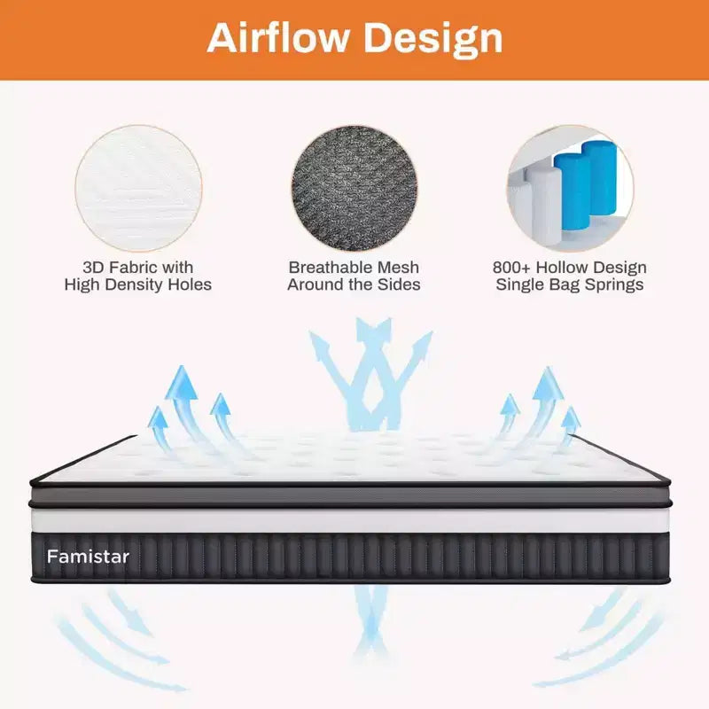 Materasso ibrido King Size 14 pollici, materasso in gel memory foam a media rigidità in scatola con molle insacchettate, tessuto traspirante rinfrescante, isolamento del movimento