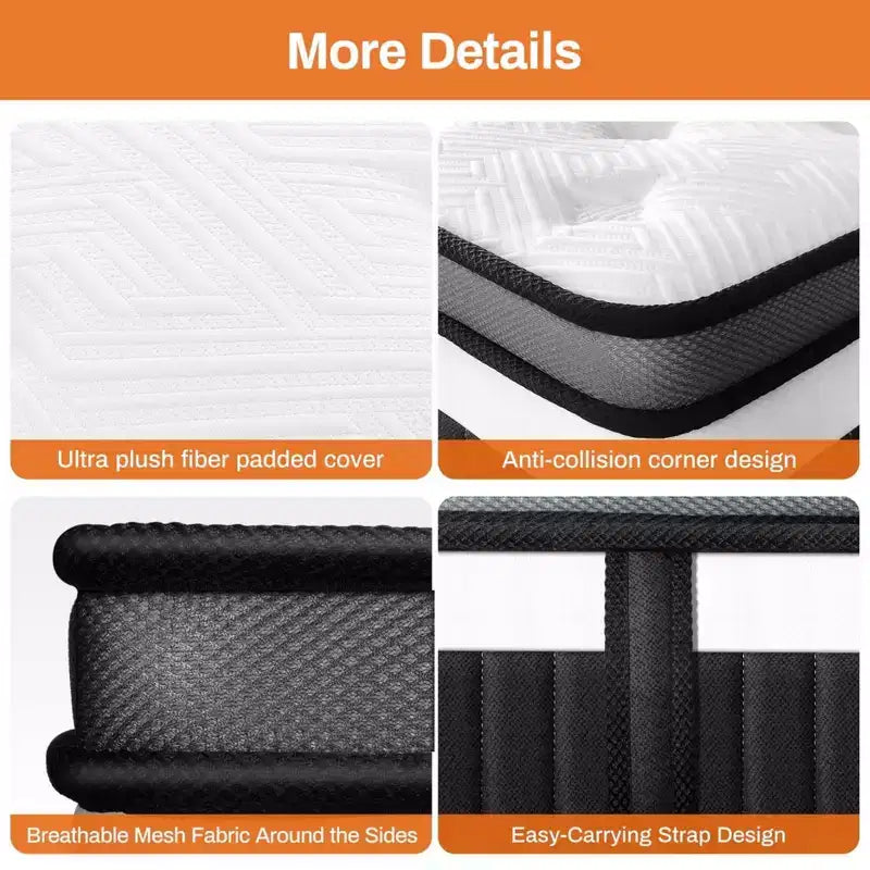 Materasso ibrido King Size 14 pollici, materasso in gel memory foam a media rigidità in scatola con molle insacchettate, tessuto traspirante rinfrescante, isolamento del movimento