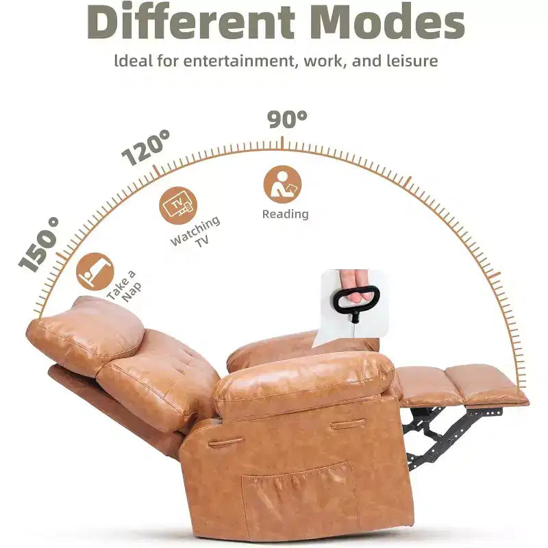 27 Poltrona reclinabile manuale oversize, classica in pelle con supporto lombare e braccioli, seduta per home theater per soggiorno e camera da letto
