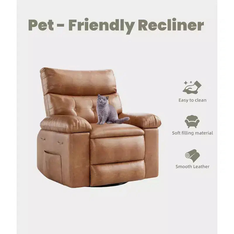 27 Poltrona reclinabile manuale oversize, classica in pelle con supporto lombare e braccioli, seduta per home theater per soggiorno e camera da letto