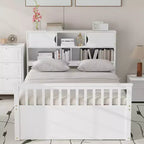 Letto a piattaforma "Captain" matrimoniale con librerie e ripiani contenitori, quattro cassetti, bianco