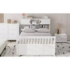 Letto a piattaforma "Captain" matrimoniale con librerie e ripiani contenitori, quattro cassetti, bianco