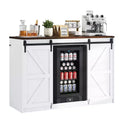 Skyzoo Mini Fridge Cabinet with Built-In Fridge Space, Farmhouse Coffee Bar Cabinet with Outlet, Mini Bar for Home
