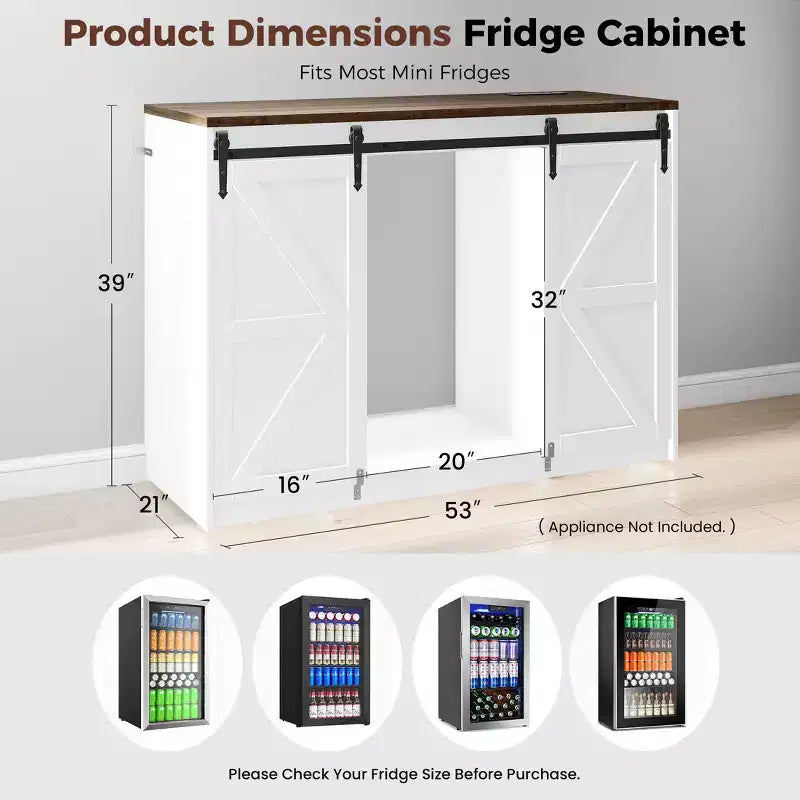 Skyzoo Mobile Frigo con Spazio Incorporato per Frigo, Mobile Caffè in Stile Rustico con Presa, Mini Bar per la Casa