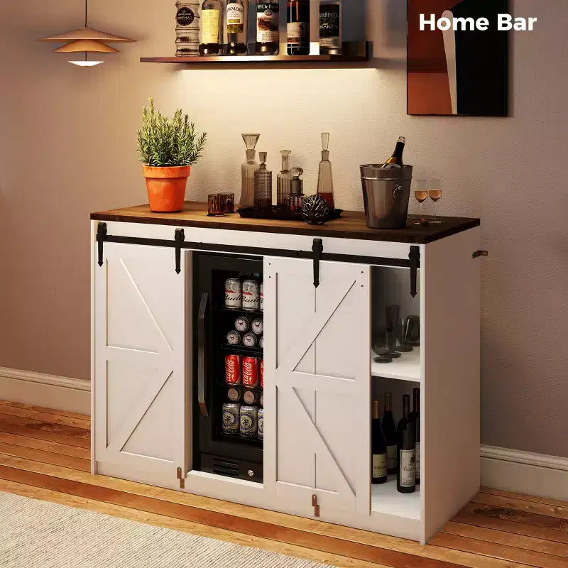 Skyzoo Mobile Frigo con Spazio Incorporato per Frigo, Mobile Caffè in Stile Rustico con Presa, Mini Bar per la Casa