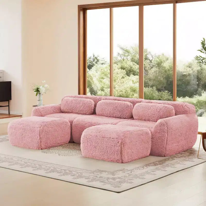 Divano sezionale modulare con 2 pouf, divano letto sezionale con seduta profonda, divano sezionale moderno di piccole dimensioni per soggiorno e camera da letto-Panipeachy