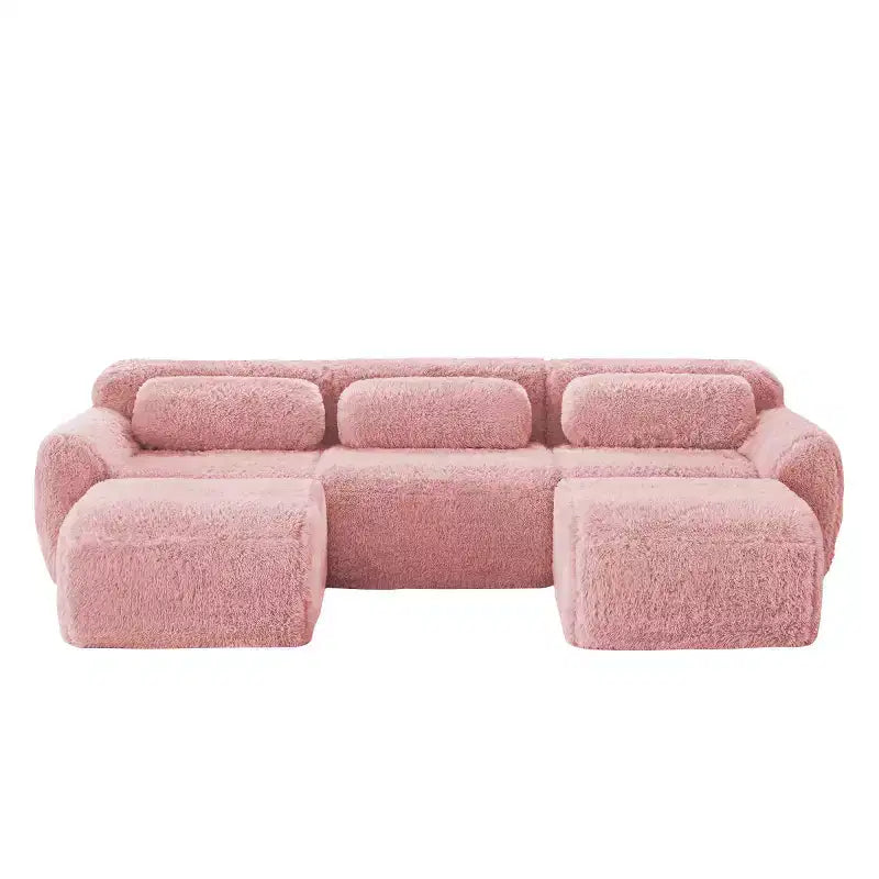 Divano sezionale modulare con 2 pouf, divano letto sezionale con seduta profonda, divano sezionale moderno di piccole dimensioni per soggiorno e camera da letto-Panipeachy