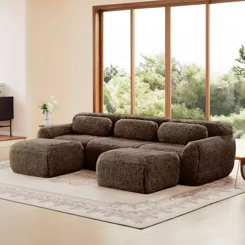 Divano sezionale modulare con 2 pouf, divano letto sezionale con seduta profonda, divano sezionale moderno di piccole dimensioni per soggiorno e camera da letto-Panipeachy