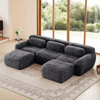 Divano sezionale modulare con 2 pouf, divano letto sezionale con seduta profonda, divano sezionale moderno di piccole dimensioni per soggiorno e camera da letto-Panipeachy