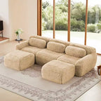 Divano sezionale modulare con 2 pouf, divano letto sezionale con seduta profonda, divano sezionale moderno di piccole dimensioni per soggiorno e camera da letto-Panipeachy