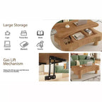 TUYOHW Tavolino da caffè liscio con piano sollevabile e vano portaoggetti nascosto, Tavolo centrale scanalato per soggiorno, Tavolino da cocktail in legno, Capacità 18 kg (sollevato)/68 kg