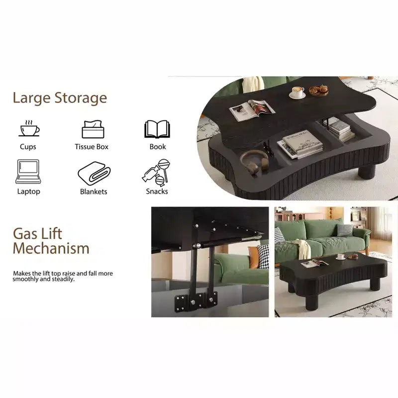 TUYOHW Tavolino da caffè liscio con piano sollevabile e vano portaoggetti nascosto, Tavolo centrale scanalato per soggiorno, Tavolino da cocktail in legno, Capacità 18 kg (sollevato)/68 kg