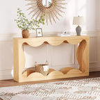 Consolle Acekool Farmhouse, Tavolo da Divano Stretto Scalloped Naturale con Ripiano Contenitore per Ingresso o Soggiorno