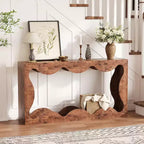 Consolle Acekool Farmhouse, Tavolo da Divano Stretto Scalloped Naturale con Ripiano Contenitore per Ingresso o Soggiorno