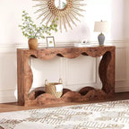 Consolle Acekool Farmhouse, Tavolo da Divano Stretto Scalloped Naturale con Ripiano Contenitore per Ingresso o Soggiorno