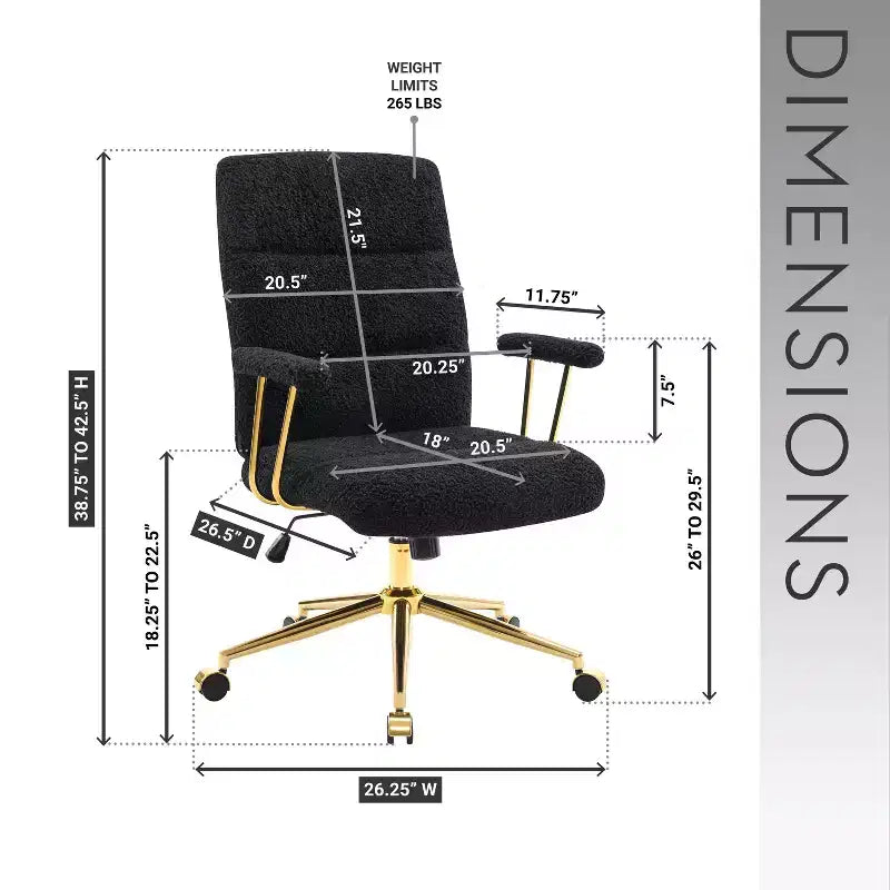 Sedia da ufficio moderna Okak in tessuto Bouclé testurizzato con gambe dorate, sedie girevoli regolabili in altezza per ufficio, studio