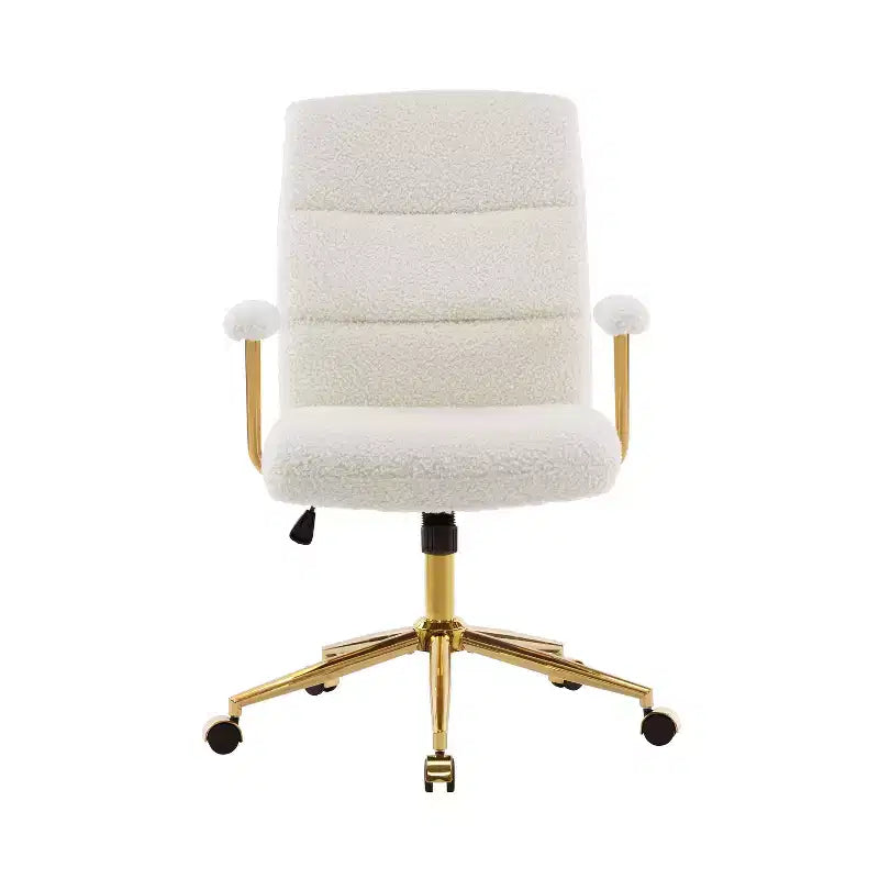 Sedia da ufficio moderna Okak in tessuto Bouclé testurizzato con gambe dorate, sedie girevoli regolabili in altezza per ufficio, studio