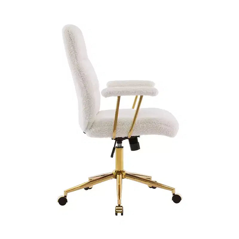 Sedia da ufficio moderna Okak in tessuto Bouclé testurizzato con gambe dorate, sedie girevoli regolabili in altezza per ufficio, studio