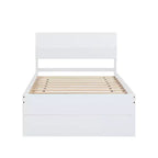 Struttura letto matrimoniale moderna con letto estraibile singolo, letto a piattaforma in legno massiccio con testiera, nessuna necessità di rete a molle, supporti a doghe in legno, bianco