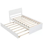 Struttura letto matrimoniale moderna con letto estraibile singolo, letto a piattaforma in legno massiccio con testiera, nessuna necessità di rete a molle, supporti a doghe in legno, bianco