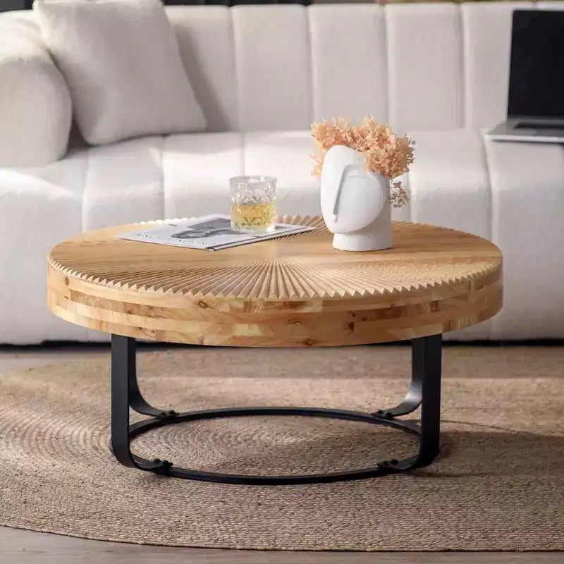 TUYOHW 33.86 Tavolino da caffè retrò con piano a ribalta e gambe in metallo, elegante tavolino laterale per soggiorno, tavolino rotondo, capacità di 220 libbre, decorazione per la casa