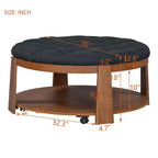 TUYOHW Tavolino/Ottomana a 2 Livelli per Soggiorno, Tavolino da Cocktail Accentato in Lino da 91 cm, Ottomana Oversize Trapuntata con Base in Legno di Gomma