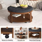 TUYOHW Tavolino/Ottomana a 2 Livelli per Soggiorno, Tavolino da Cocktail Accentato in Lino da 91 cm, Ottomana Oversize Trapuntata con Base in Legno di Gomma