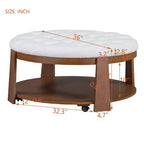 TUYOHW Tavolino/Ottomana a 2 Livelli per Soggiorno, Tavolino da Cocktail Accentato in Lino da 91 cm, Ottomana Oversize Trapuntata con Base in Legno di Gomma