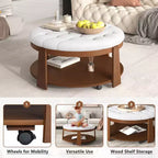TUYOHW Tavolino/Ottomana a 2 Livelli per Soggiorno, Tavolino da Cocktail Accentato in Lino da 91 cm, Ottomana Oversize Trapuntata con Base in Legno di Gomma